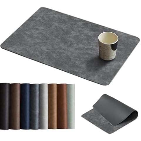 Univo Colors Washed Cowhide Pattern PU Leather Big Placemats Set of 4 Heat Resistant Kitchen Table Mats, Waterproof Wipeable for Party Decoration(Big Size-Dark Grey Retro Cowhide Pattern) Cover