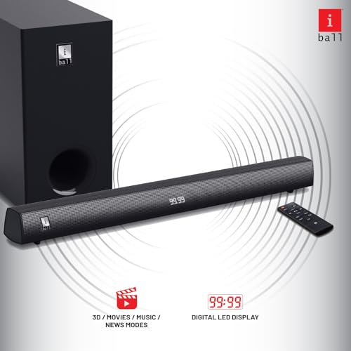 Image of iball Cinebar-160 High Power TV Sound Bar with Digital LED Display, 6.5 inch Wired Subwoofer, 120W RMS, Bluetooth Wireless, Optical, HDMI (ARC), 3.5mm Aux-in, USB Input, Remote Control, Wall Mountable -