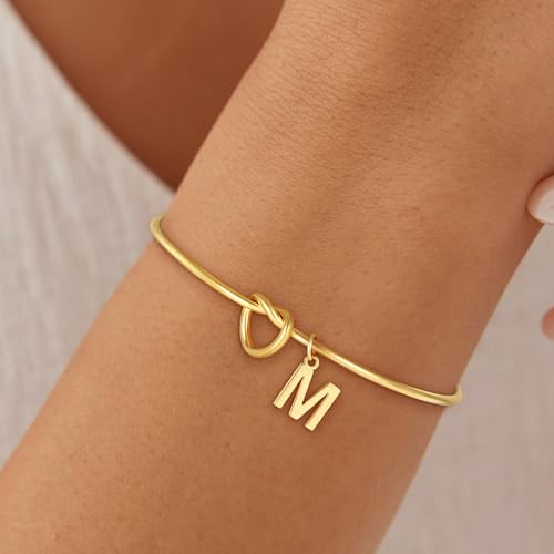 Image of Eaciy Initial Braclets for Girls Women - Teen Girls Gifts Trendy Stuff 18K Gold Plated Knot Initial Letter Bracelets Dainty A - Z Letter Bracelet Birthday Gifts for Girl Women Age 5-16