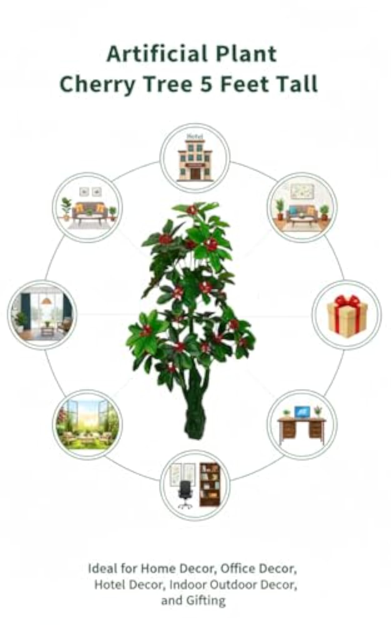 Big Artificial Cherry Plant Tree Without Vase