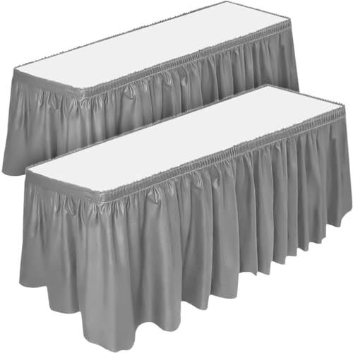 DecorRack 2 Pack Silver Table Skirts, 29 in x 14 ft, BPA-Free Plastic