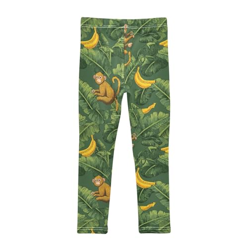 Boccsty Green Leaves Yellow Banana Brown Monkey Girls Leggings Kids Yoga Pants Dance Active Tights 4T2