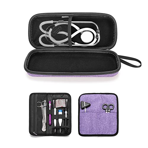 Damero - Estuche rígido para estetoscopio, estuche de transporte para estetoscopio con bolsa extra plegable compatible con estetoscopio 3M Littmann/ADC/Omron y accesorios, color morado