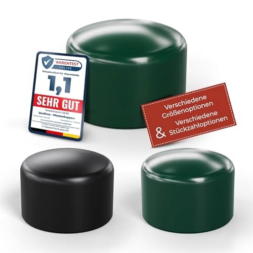 Qualinos 10x Pfostenkappe 34 mm grün Zaunpfostenkappe für Rundrohr Zaunpfosten und Metallpfosten Rohrkappe Abdeckkappe für Maschendrahtzaun mit Kragen LDPE UV-stabilisiert Made in Germany