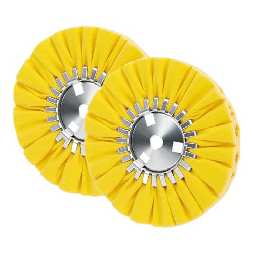 Image of 8 inch Airway Buffing Wheel for Angle Grinder, 5 /8 inch Arbor Hole, 12 Plys Hard Cotton Polishing Wheel for Aluminum, Stainless Steel, Brass & Copper, Yellow, 2 pcs