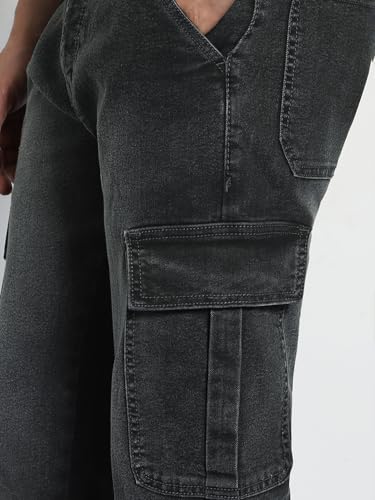 Image of Urbano Fashion Men's Regular Fit Washed Cargo Jeans with 6 Pockets Stretchable