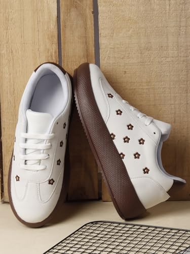 Image of TRYME Floral Platform Sneakers for Women | Lightweight Lace-Up Casual Shoes for College, Travel