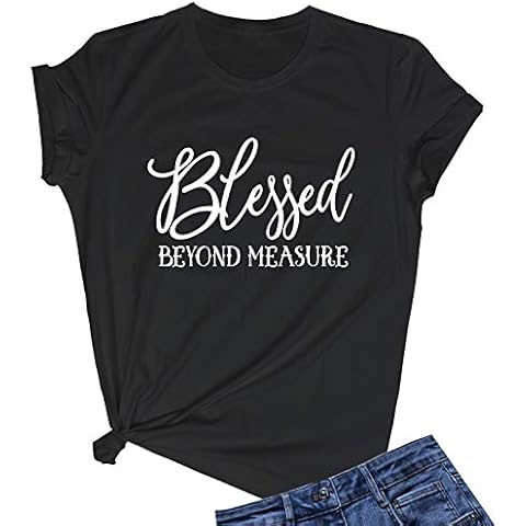 LOOKFACE Women Blessed Beyond Measure Graphic Funny Cute T Shirts (Gift Ideas) Black X-Large Cover