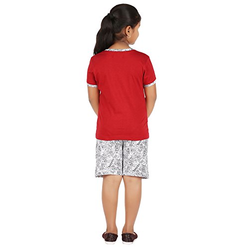 Image of Kid Girl's Red and White Color Top & Shorts Set