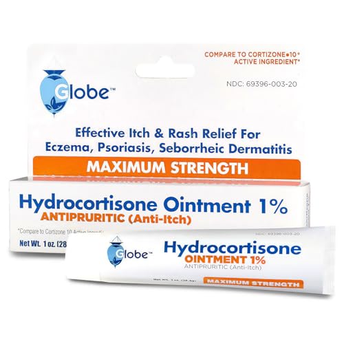 Globe Hydrocortisone Maximum Strength Transparent Ointment 1% 1 oz | Anti-Itch Topical Ointment for Redness Swelling Itching Rash Dermatitis Bug/Mosquito Bites Eczema Hemorrhoids & More