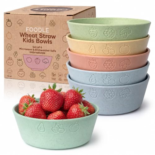 FOODLE Wheat Straw Kids Bowls - Microwave and Dishwasher Safe Toddler Bowls