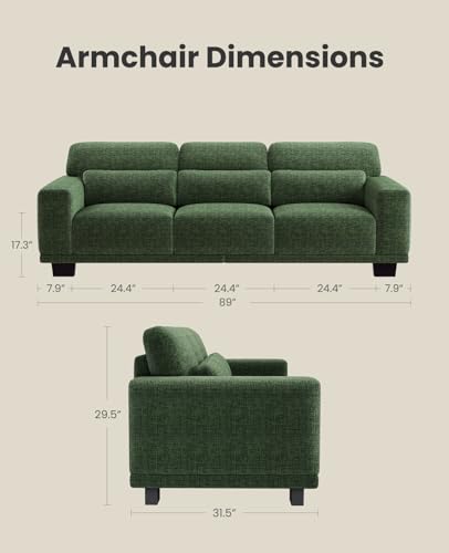 Image of Amada 89 inch Sofa, 3 Seater Sofa Couch for Living Room, Modern Sofa with Deep Seats & Wide Armrests, Comfy Couch with Removable Washable Covers & Linen Fabric, Easy Assembly