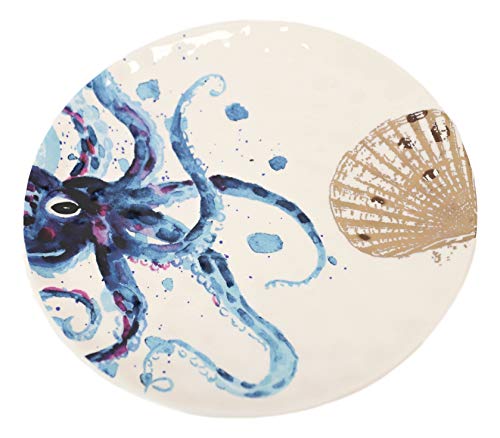 Ebros Nautical Marine Coastal Sea Life Blue And White Kraken Giant Octopus Ceramic Dinnerware For Beach Party Hosting Kitchen And Dining Earthenware Serveware - Image 3