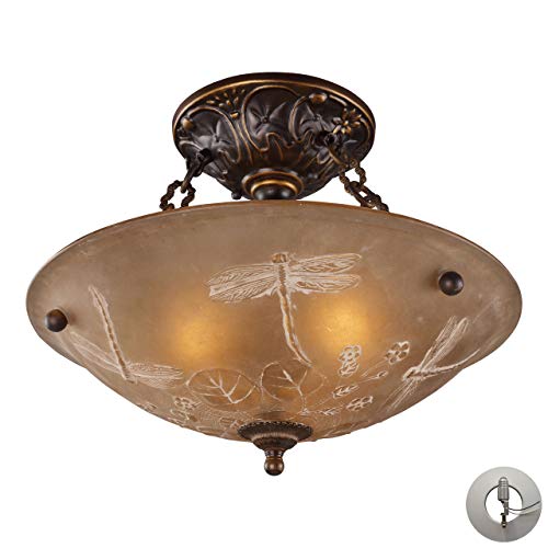 Elk Lighting 08096-AGB-LA Restoration 3 Light Antique Golden Bronze-Includes Adapter Kit Semi Flush Mount