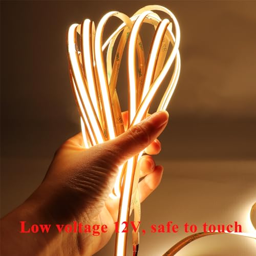 Image of LEDENET COB LED Strip Light DC12V 5M /16.4Ft 8mm Warm White LED Lights 3000K 2640LEDs High Density CRI 90+ Dimmable LED Tape Light IP20 Cut Anywhere for DIY Lighting