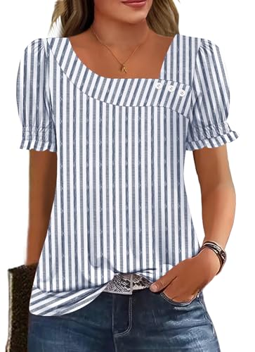 Womens Summer Tops Ruffle Sleeve Shirts Square Neck Casual Loose Blouses