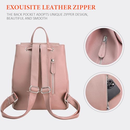 Image of BOYATU Women's Full-Grain Leather Backpack Purse, Minimal Structured Design, Work Commuter & City Travel, Compact Everyday Essentials, Fashion RFID Pocket Bag ((Pink)