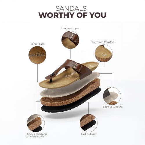Image of YOHO Sandals for Men | Leather Thong Sandals with Cork Footbed for Daily Wear- SDL