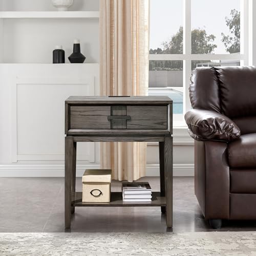 Image of Leick Home Vallort Nightstand Side Table, 24 inch, Smoke Gray