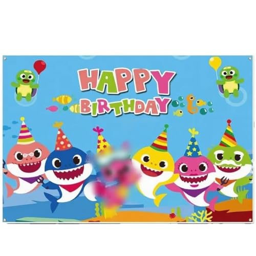 Baby Birthday Party Shark Background (71 inches * 47 inches) Blue Cartoon Ocean Photo Background for Baby Gifting Party Decoration Shark Decorations and Party Supplies (Blue)