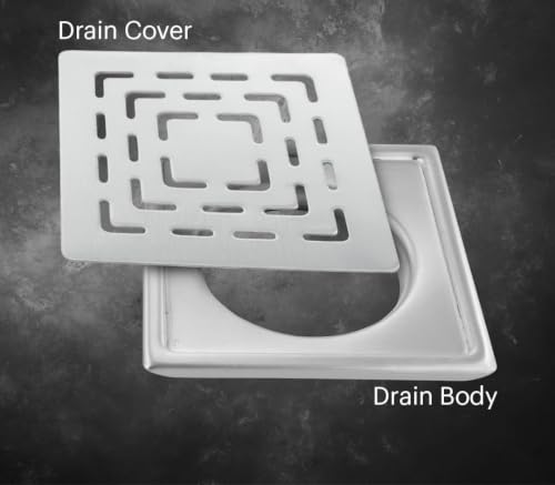Image of Furiq Bath Curl 5x5 Inch Square Floor Drain | SS 304 Grade Stainless Steel Floor Trap Jali & Drain Cover | Anti-Rust Matt /Satin Finish