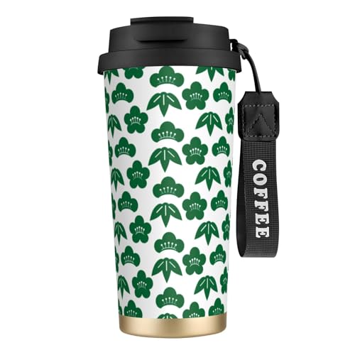 タンブラー 緑色の松竹梅 マグボトル コーヒーカップ 水筒 保温 保冷 ウォーターボトル 蓋付き ストロー付き 直飲み おしゃれ プレゼント