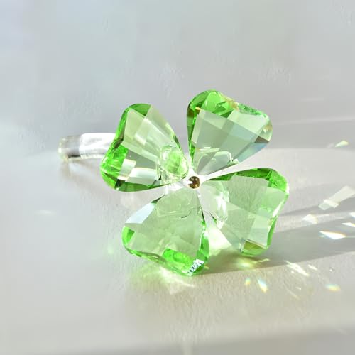 HTXYCTH Lucky Crystal Clover, Glass Clover Ornament, Glass Figurine Collectible, Decorative Crystal Craft, Car Table Desktop Decoration, Birthday Gift