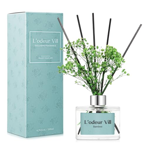 L'odeur Vill 200ml Difusor de con Flores secas/Bambú/Ambientadores de Hogar, con 6 palos difusores de Ambientador Varillas/difusor de Aromas/para Decoración de Baños y Estanterías.