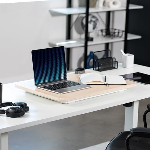 Image of VIVO Ultra-Slim Single Top Height Adjustable Standing Desk Riser, Compact Sit Stand Desktop Converter for Monitor or Laptop, Light Wood, DESK-V001JF