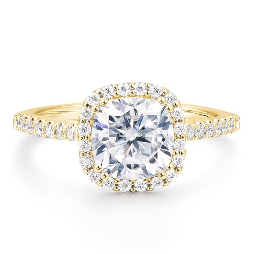 14K White Gold Moissanite Engagement Rings, 14K 2 Carat Cushion Cut Moissanite Ring, 2ct Cushion Cut Halo Engagement Ring