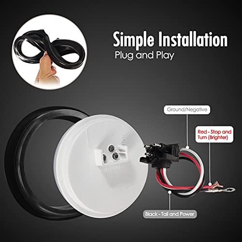 Partsam 6Pcs 4 Inch Round Led Trailer Tail Lights Kit - Round Led Stop Turn Tail Back-Up Reverse Fog Lights 12 Led Include Lights Grommet 3-Prong Wire Pigtails For Truck Trailer Rv(4 Red + 2 White) #TOP4