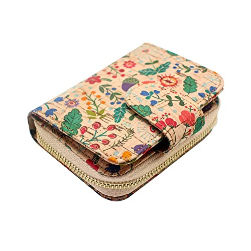 boshiho Vegan Cork Wallet for Women, Slim Zipper 8 Card Slots & Coin Purse