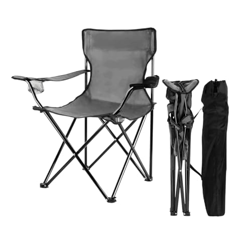 TIBBERS Silla Plegable para Playa y Camping con Apoyabrazos y Soporte de Botella, Tela Oxford y Estructura de Acero, 80 x 50 x 50 cm, Color Gris, MRS-HW003