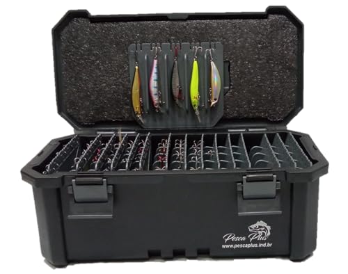 Caixa Estojo Para Organizar Iscas Artificiais Capacidade 80 Iscas Maleta Pesca (Preto)