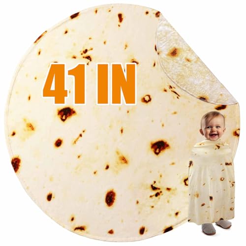 Tortilla Burrito Blanket Funny Gifts for Kids Toddler Pets 300GSM Ultra Soft Flannel Novelty Cute Realistic Mexican Taco Food Round Throw White Elephant Gag Gift 41 in