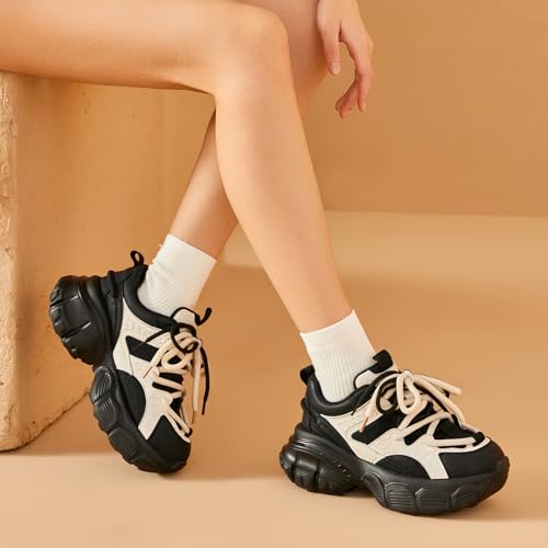 Image of BEAU TODAY Women's Walking Shoes, Chunky Platform Fashion Sneakers for Women, Comfortable Casual Lightweight Lace-up Gym Workout Athletic Tennis Shoes