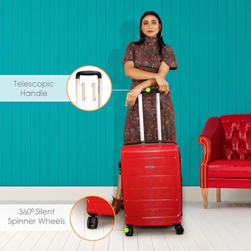 Image of AGARO Venue Hard-Sided Polypropylene Check-in Luggage (24 Inch Suitcase) (Red)