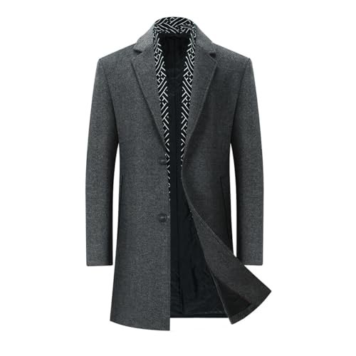 YOUTHUP Herren Mantel Regular Dicker Winter Wollmantel Mittellänge Wolle Wintermantel Freizeit Business, Köper-Grau, XL
