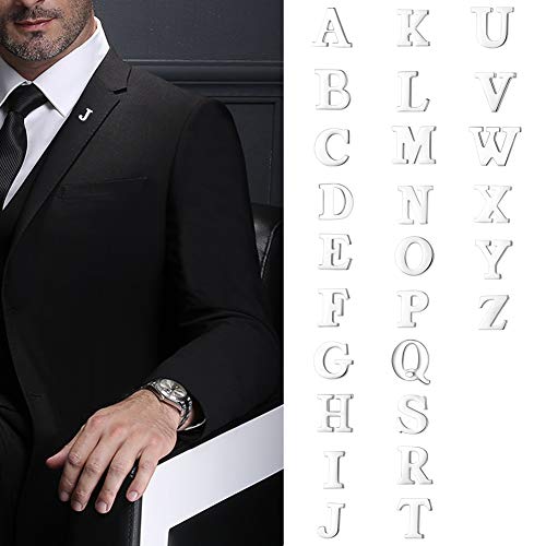 Image of HONEY BEAR Initial Alphabet Letter Lapel Pins Collar Badge Brooches for Mens /Womens Shirt Dress Decoration Silver