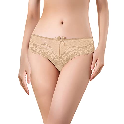 Womens Comfortable Lace Panties Women Briefs Low Waist Girls Breathable Mesh Trim (Beige, L) for All Day Comfort