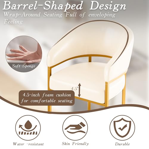 Set de 4 Butacos de Barra Modernos con Altura de Mostrador, Asiento tapizado en Cuero Sintético Beige y Estructura Metálica Dorada, Resistente hasta 480 lbs miniatura 5