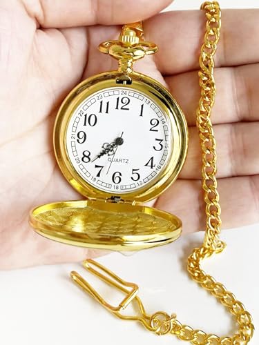 Relógio De Bolso Metal Com Corrente Estilo Antigo Dourado