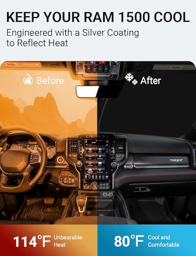 Image of Proadsy 2026 Upgrade Windshield Sun Shade Custom Fit Dodge RAM 1500 2Dr 2019-2025 2026 4-Layer Foldable Front Sunshade Protector Sun Visor Blocks UV Rays Keep Car Cooler