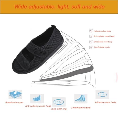 Extra Wide Diabetic Sandals, Widening Shoes Swollen Instep for Diabetes Edema Indoor and Outdoor(Black1,L)4