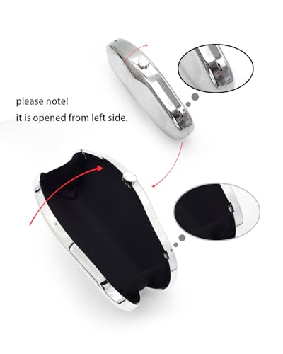 Image of Acrylic Silver Evening Clutch Purse for Women, Wedding Guest Clutch Metal Chain Shoulder Crossbody Bag