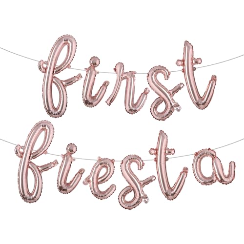 Image of First Fiesta Birthday Decorations Mexican 1st Birthday Party Supplies Multicolor First Fiesta Balloons Mexican Uno Cactus Banner for Cinco De Mayo Taco Bout Uno Party Decor (L FIRST FIESTA Rose Gold)