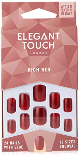 Elegant Touch Polished Colour 24 Nails With Glue Squoval Rich Red Cover