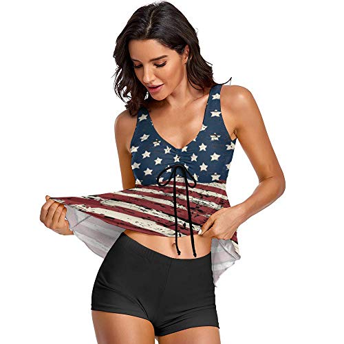 Vintage American Flag Tankini Swimsuits for Women's Two Piece Tummy Control Swimwear Bathing Suits with Boyshort2