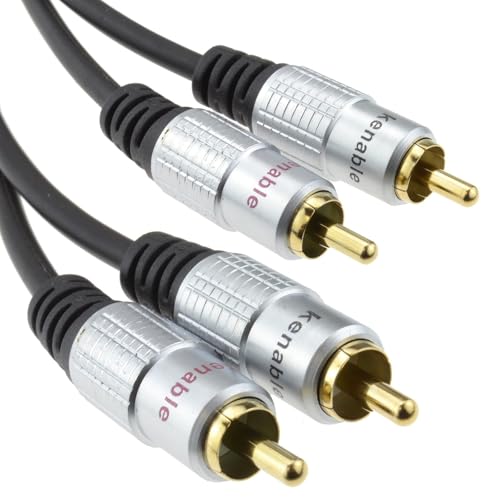 kenable Pro Audio Metal 2 x RCA Phono Plugs to Twin Plugs Cable Lead Gold 0.5m 50cm