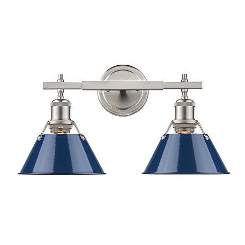 Golden Lighting 3306-BA2 PW-NVY Orwell Bath Vanity, 2 Lights, Pewter with Navy Blue Shade